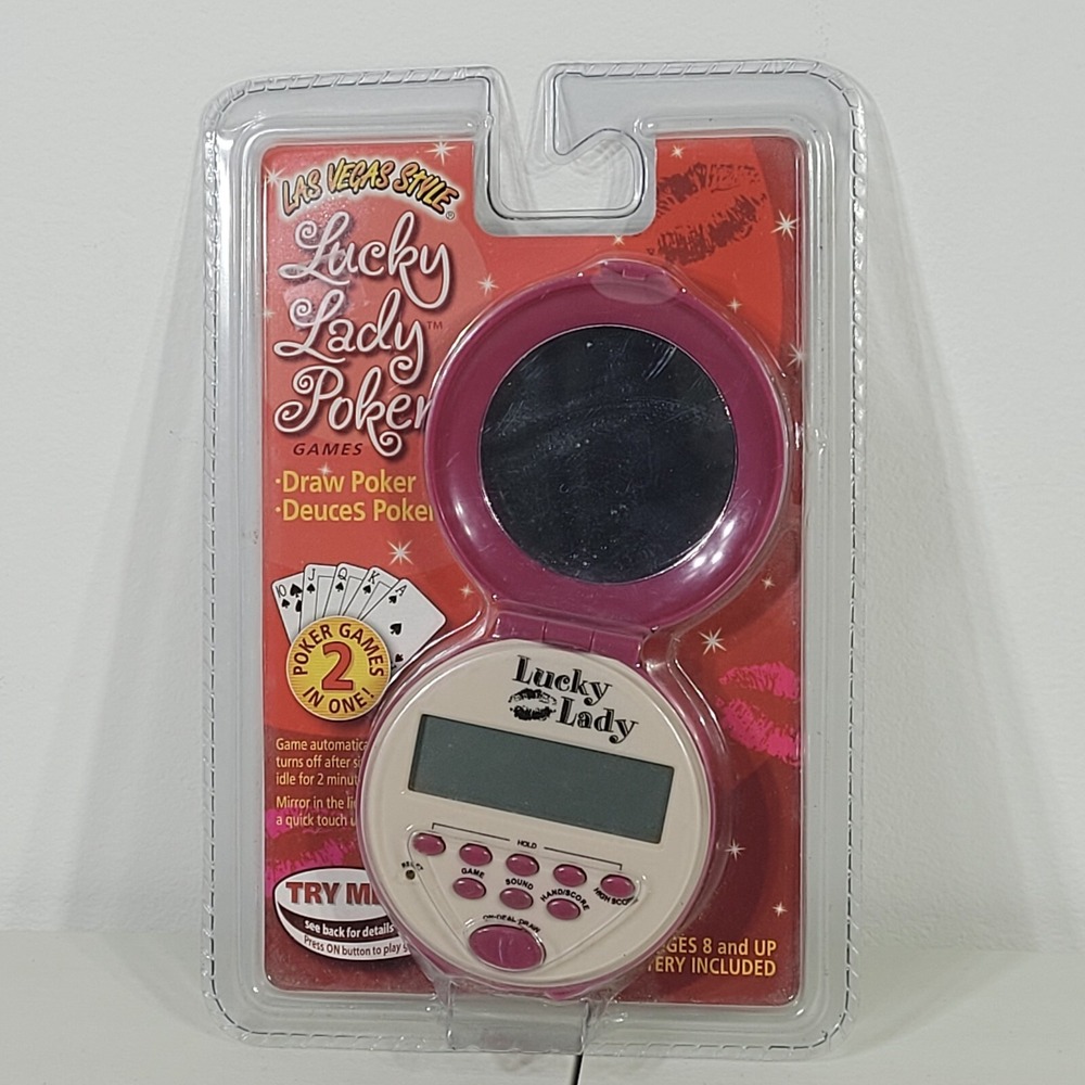 Lucky Lady Poker Games Las Vegas Styles Mirror in Lid Handheld Compact 2003 Rare